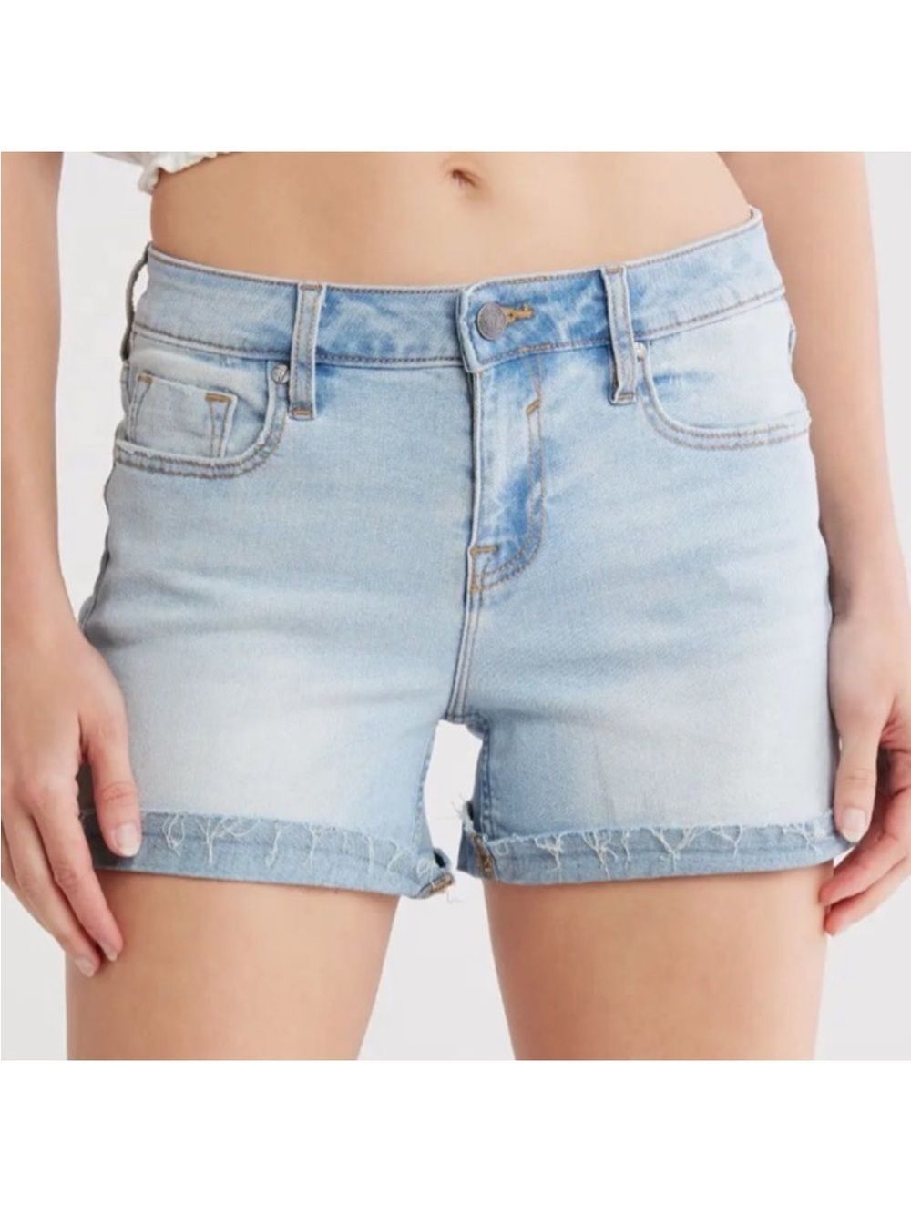 VIGOSS 30 Marley Light Vintage Wash Raw Hem Cuffed Bermuda Denim Shorts